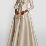 A-Line High Waisted Pleated Solid Color V-Neck Maxi Dresses
