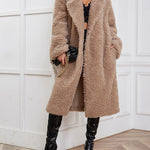 Faux Fur Long Grain Fleece Wool Cardigan Coat