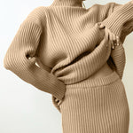 Nadorine Women's Casual Two Pieces Sets Turtleneck Sweater and Midi Skirt Suits