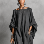Women's Loose Cotton And Linen Batwing Sleeve Maxi Dress