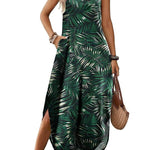 Casual V-neck halter slit bohemian beach resort maxi dress
