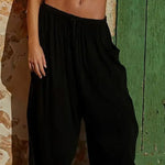 Cotton And Linen High-waist Pleated Wide Leg Casual Trousers