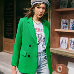 Nadorine Button Down Collared Blazer Jacket Tops with Pockets