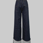 High Waisted Straight Leg Contrast Color Split-Joint Jean Pants Bottoms