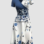 Nadorine Women's Casual V Neck Short Sleeve Sundress Loose Flowy Print Tunic Beach Dresses