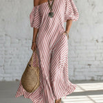 Elegant And Classic Striped Off-shoulder Maxi Dress