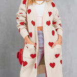 Heart Graphic Open Front Cardigan with Pockets