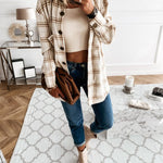 Flannel Plaid Shirts Batwing-Sleeve Button Down Roll Up Long Sleeve Collar Streetwear Blouse Tops