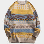 Vintage Striped Printed Soft Knit Sweaters Casual Loose Round Neck Unisex Sweater