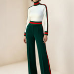 Long Sleeves Skinny Contrast Color Split-Joint Striped High Neck T-Shirts Tops