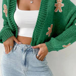 Casual Cookie Man Pattern Knitted Cardigan