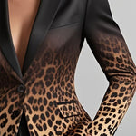 Long Sleeves Buttoned Gradient Leopard Pockets Notched Collar Blazer Outerwear