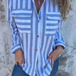 Striped Print Casual Pocket Shirt Top