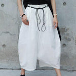 Loose White Linen Split-Side Harem Pants