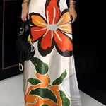 Bodycon Short Sleeves Flower Print Hollow Cold Shoulder Maxi Dresses