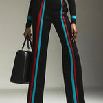 Long Sleeves Contrast Color Striped High Neck Pullovers Sweater Tops