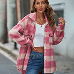 Plaid Fuzzy Longline Jacket with Pockets