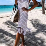 Queen of The Beach Tassel Cutout Knit Cover-up Dress