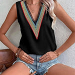 V-neck lace casual solid color shirt