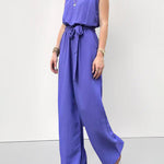 Solid Color Loose Belted Tie Wide Leg Jumpsuit