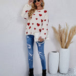 Love Pattern Round Neck Knit Sweater
