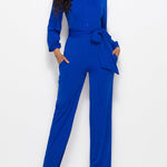 Elegant Long Sleeve Straight Long Pants Jumpsuits Clubwear Rompers with Pockets