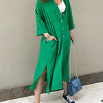 Nadorine Women's Button Long Pocket Shirt Casual Dress