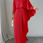 Cape High-Low Pleated Solid Color Split-Joint Round-Neck Evening Dresses Maxi Dresses