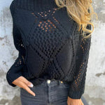 Solid Color Hollow Round Neck Casual Loose Knitted Sweater