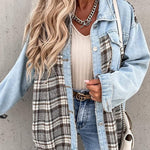 Plaid Patchwork Jackets Lapel Collar Spliced Button Down Pockets Overcoats