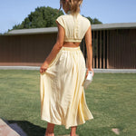 Stand Collar Solid Color Hollow Waist Long Dress