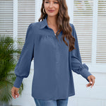 Nadorine V Neck Button Down Shirts Long Sleeve Collared Blouses Tops