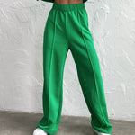 Nadorine Casual Two-Piece Set V-neck Fleece Sweatshirt High-waisted Wide-leg Pants