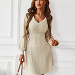 V-neck Sexy Waist Sweater Dress