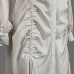 High-Low Long Sleeves Buttoned Drawstring Pleated Pockets Solid Color Lapel Midi Dresses