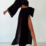 Chic slit cotton and linen casual two-piece set
