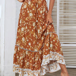 Nadorine Women's Bohemian Floral Skirt Elastic High Waist A- Line Tiered Flowy Beach Maxi Skirt