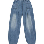 Loose Elasticity Pockets Solid Color Jean Pants Bottoms Trousers