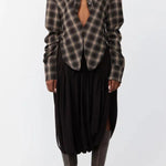 Vintage Plaid Shoulder Pad Buttons Long Sleeve Angled Hem Shirt