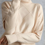 Women Elegant Turtleneck Loose Sweater Pure Color Knitted