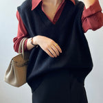 Soft Felt Loose Fit V Neck Sweater Vest