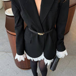 Lace Patchwork Waist-Defining Suit Dress