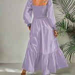 Solid Color Long Sleeve Dress Square Neck Lotus Leaf Maxi Dress