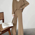 Loose Knitted Two-piece Set Sweaters Pullovers Jumpers + Wide Leg Pants