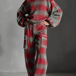 Long Sleeves Loose Contrast Color Line Split-Joint Striped Round-Neck Sweatershirt