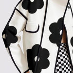 Long Sleeves Loose Contrast Color Flower Print Split-Joint Stand Collar Jackets Outerwear