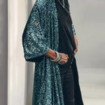 Women 3/4 Sleeve Sequined Kimono Cardigan
