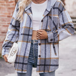 Nadorine Casual Mid-length Plaid Shirt Hooded Jacket
