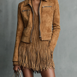 Women's Fashion Cropped Suede Lapel Zipper Jacket