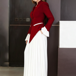 Elasticated Waist Flared Sleeves Asymmetric Belted Buttoned Contrast Color Split-Joint Stand Collar Blouses&Shirts Tops